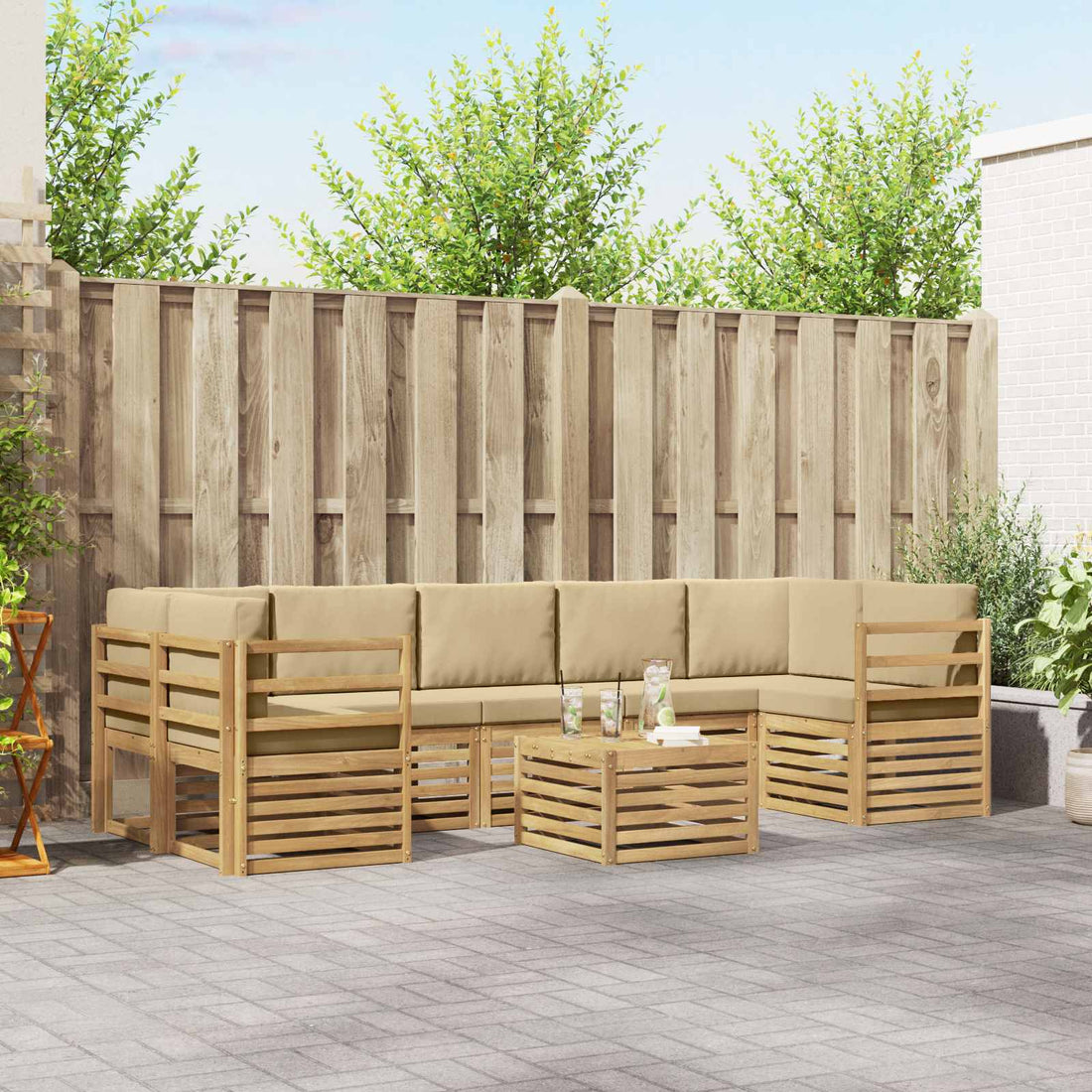 vidaXL Conjunto de sofás de exterior 8 uds. y Beige Poliéster