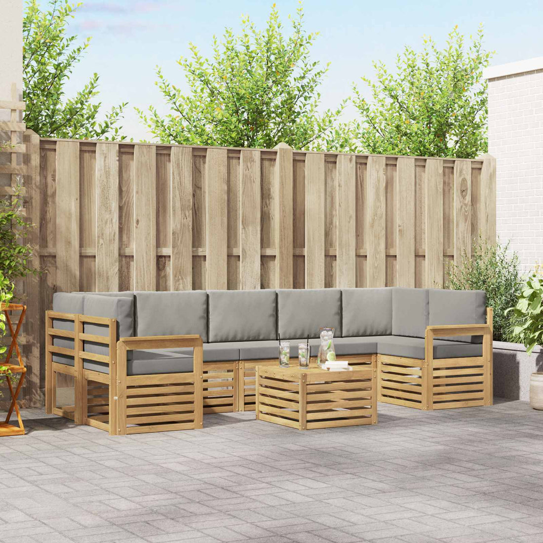 vidaXL Conjunto de sofás de exterior 8 uds. Blanco y Gris Claro