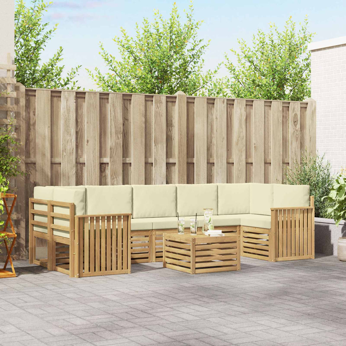 vidaXL Conjunto de sofás de exterior 8 uds. Blanco y Crema Poliéster