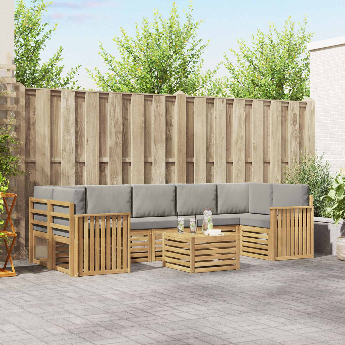 vidaXL Conjunto de sofás de exterior 8 uds. Blanco y Gris Claro