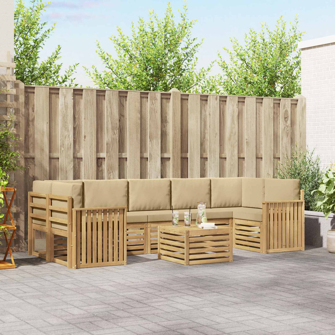 vidaXL Conjunto de sofás de exterior 8 uds. y Beige Poliéster