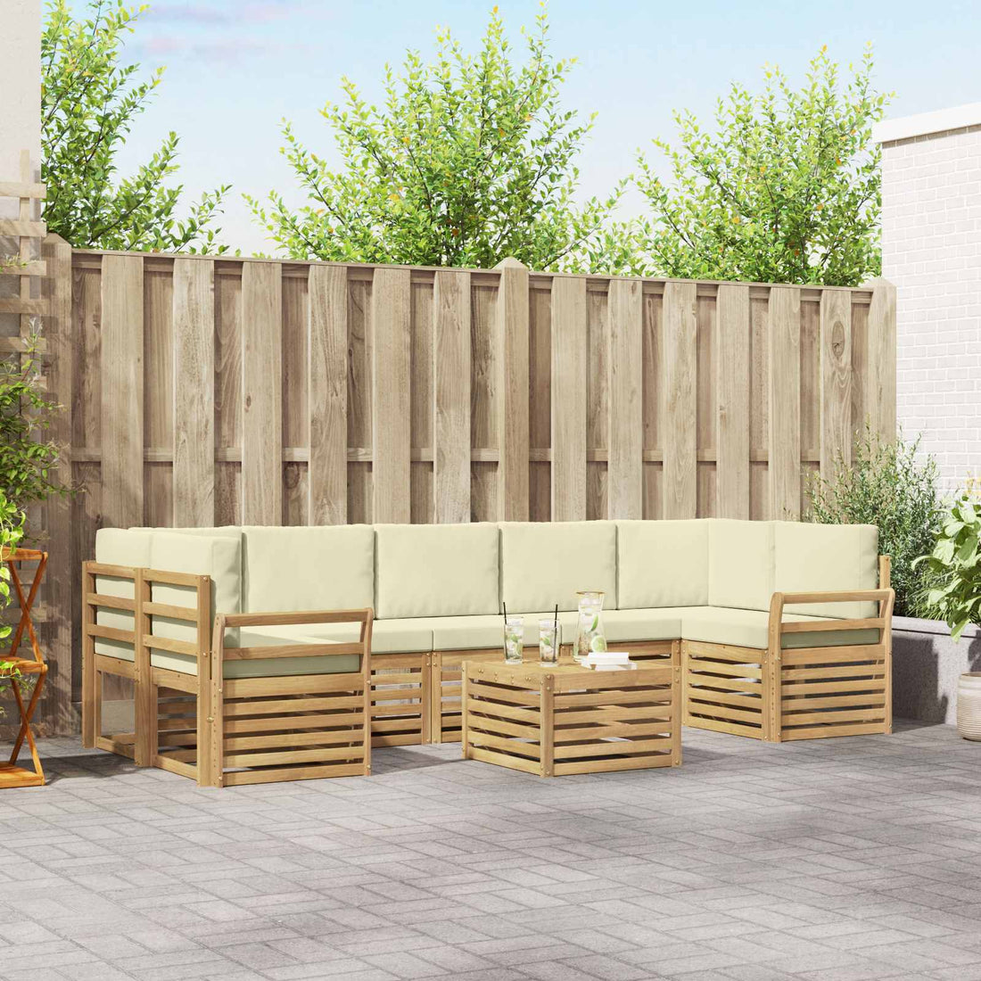 vidaXL Conjunto de sofás de exterior 8 uds. Blanco y Crema Poliéster