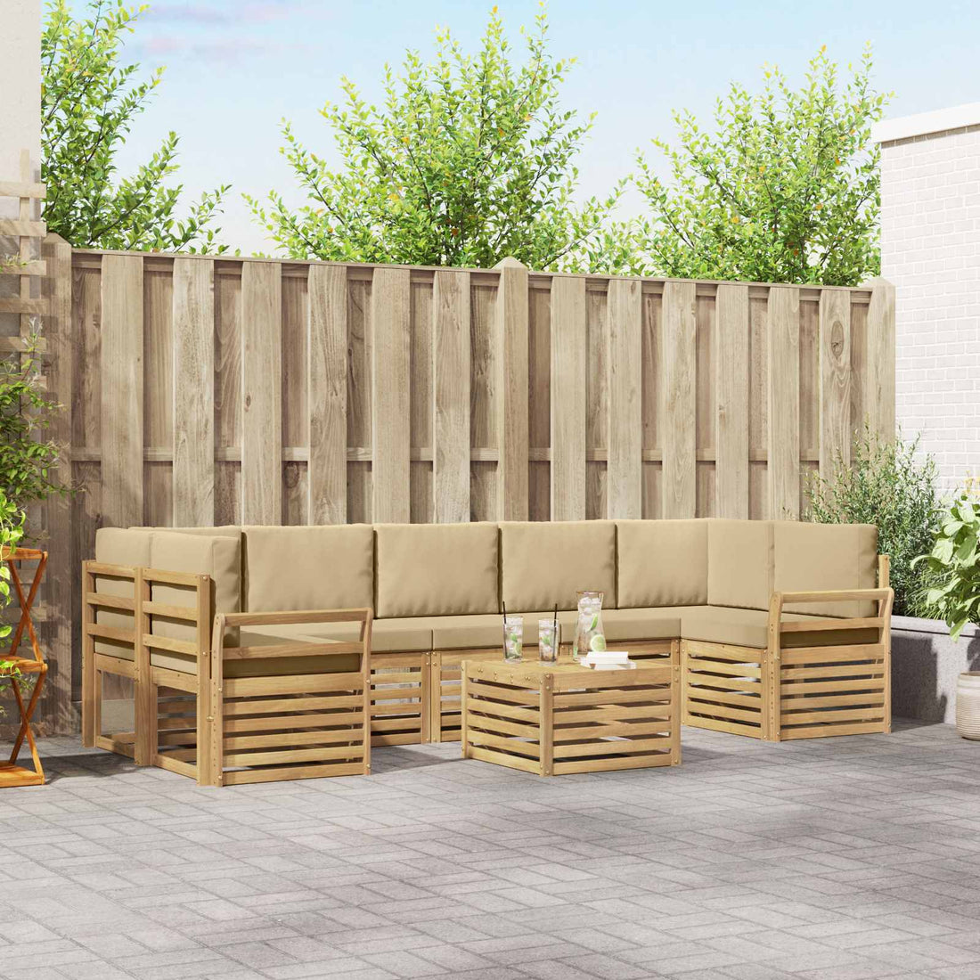 vidaXL Conjunto de sofás de exterior 8 uds. y Beige Poliéster