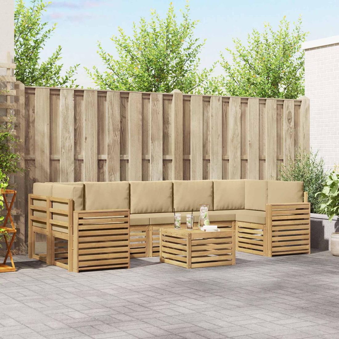 vidaXL Conjunto de sofás de exterior 8 uds. y Beige Poliéster