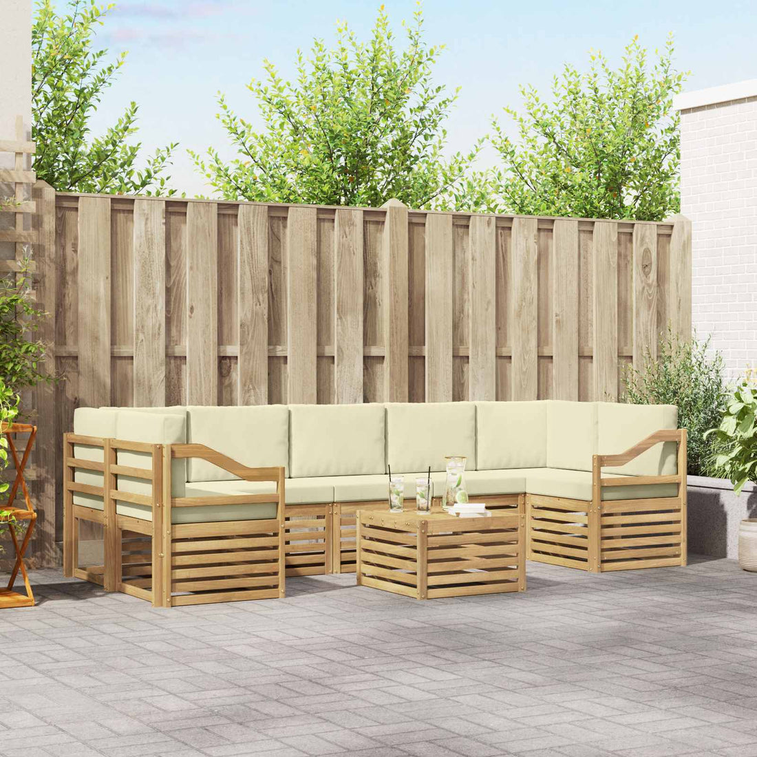 vidaXL Conjunto de sofás de exterior 8 uds. Blanco y Crema Poliéster