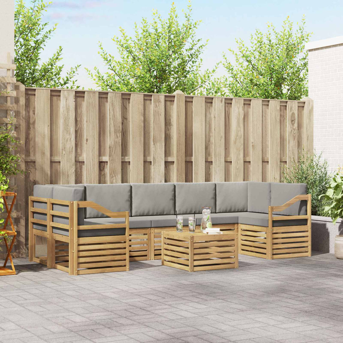vidaXL Conjunto de sofás de exterior 8 uds. Blanco y Gris Claro