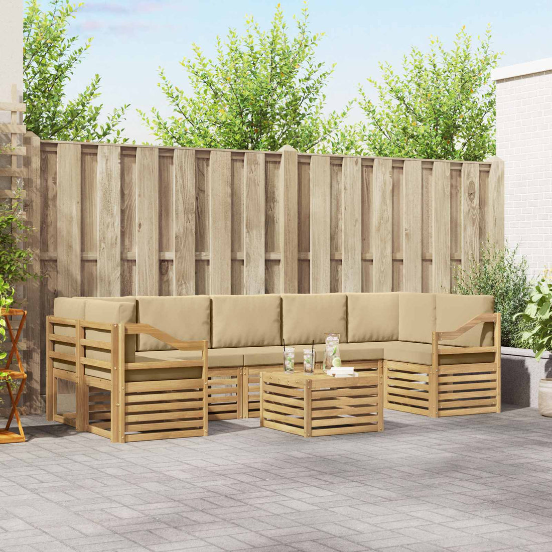 vidaXL Conjunto de sofás de exterior 8 uds. y Beige Poliéster