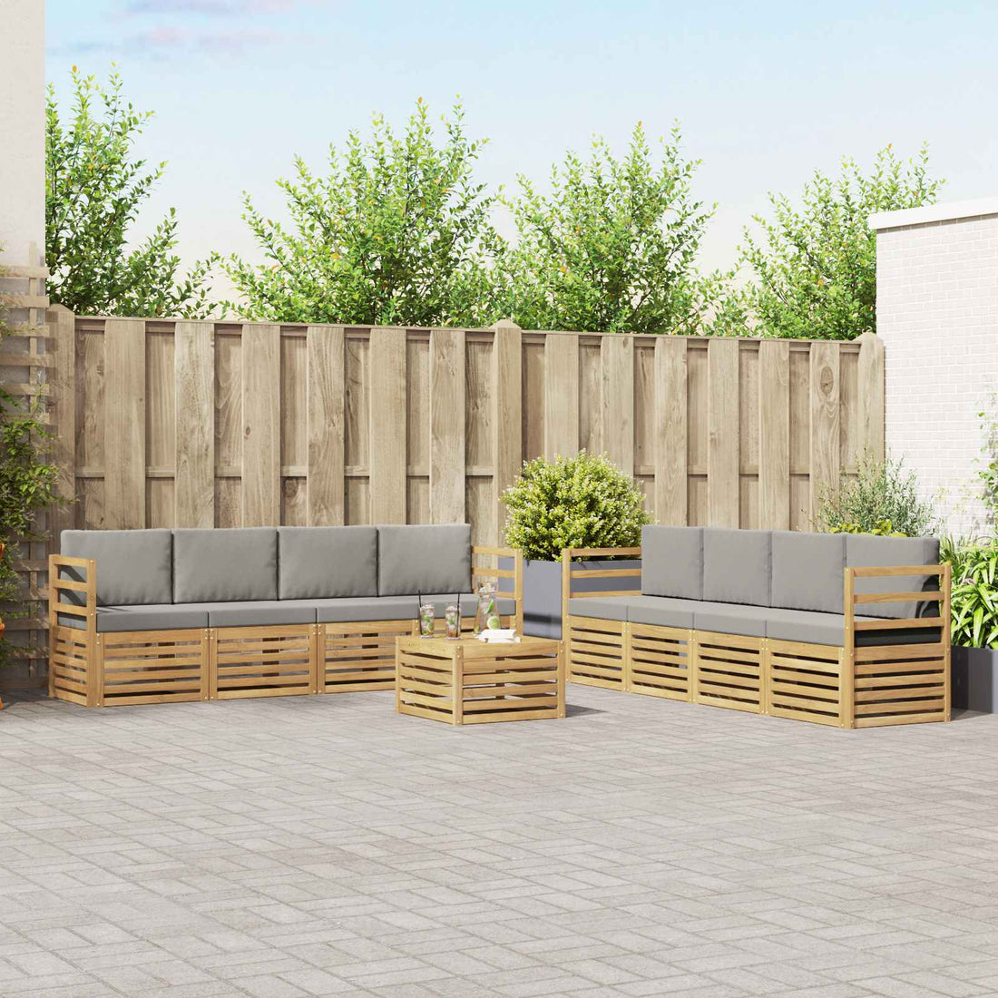 vidaXL Conjunto de sofás de exterior 9 uds. Blanco y Gris Claro