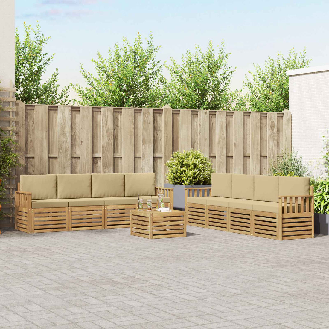 vidaXL Conjunto de sofás de exterior 9 uds. y Beige Poliéster