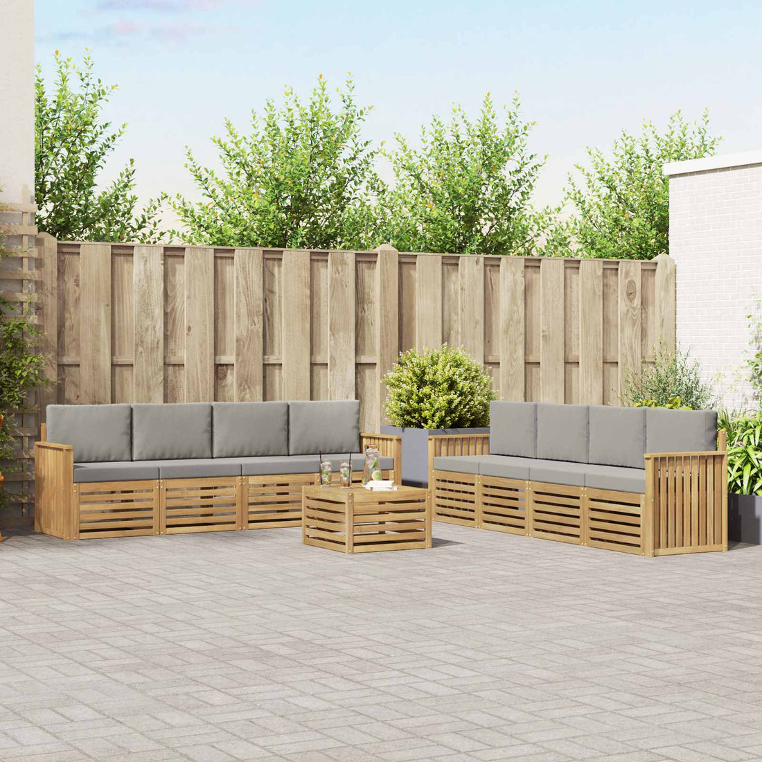 vidaXL Conjunto de sofás de exterior 9 uds. Blanco y Gris Claro