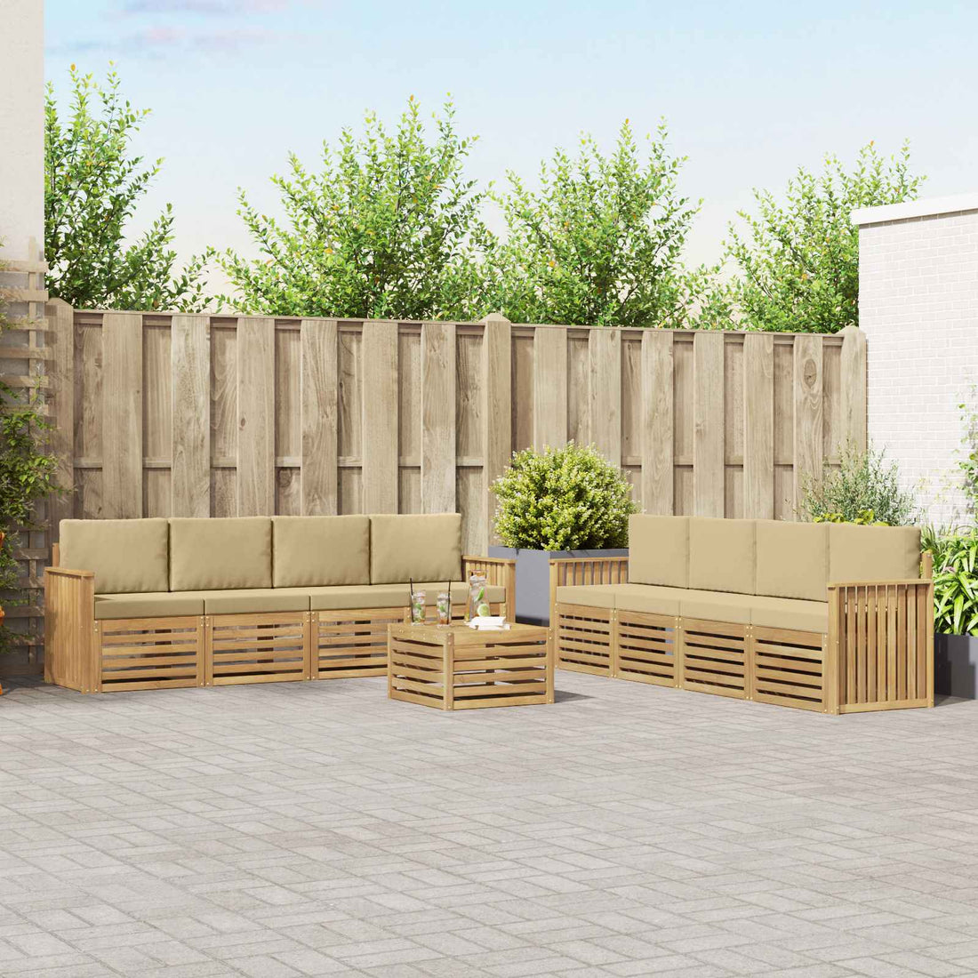 vidaXL Conjunto de sofás de exterior 9 uds. y Beige Poliéster