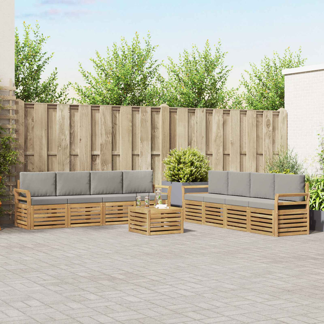 vidaXL Conjunto de sofás de exterior 9 uds. Blanco y Gris Claro