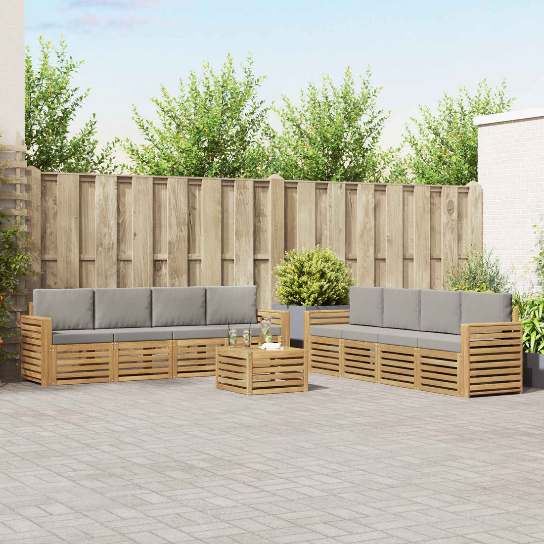 vidaXL Conjunto de sofás de exterior 9 uds. Blanco y Gris Claro