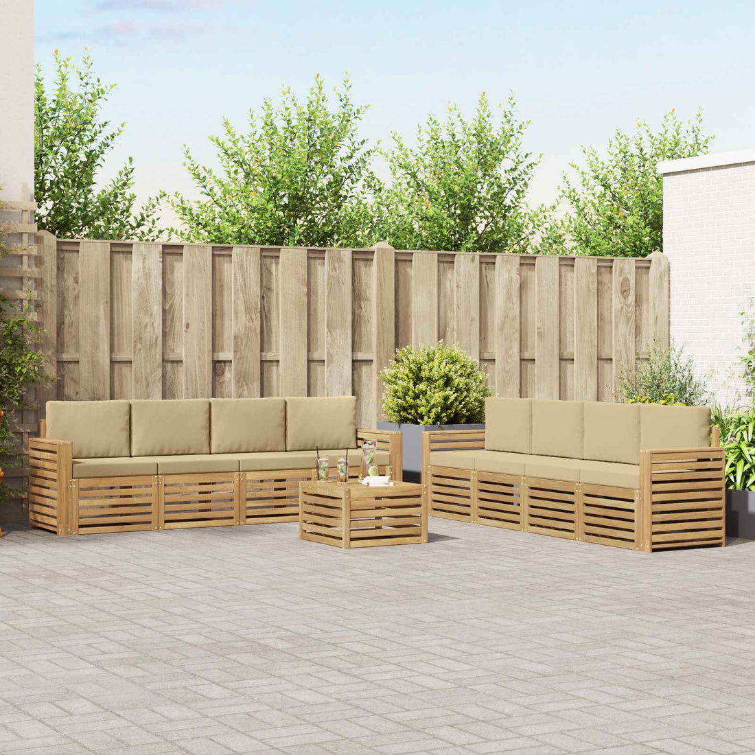 vidaXL Conjunto de sofás de exterior 9 uds. y Beige Poliéster