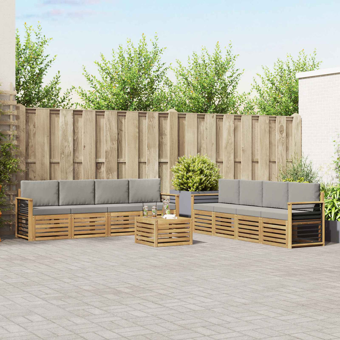 vidaXL Conjunto de sofás de exterior 9 uds. Blanco y Gris Claro