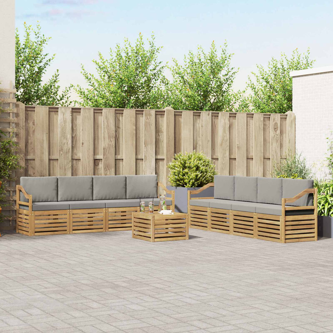 vidaXL Conjunto de sofás de exterior 9 uds. Blanco y Gris Claro
