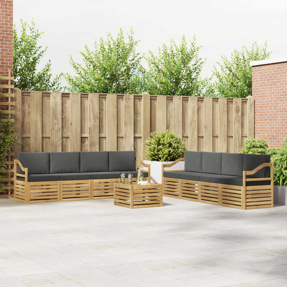vidaXL Conjunto de sofás de exterior 9 uds. Blanco y Antracita