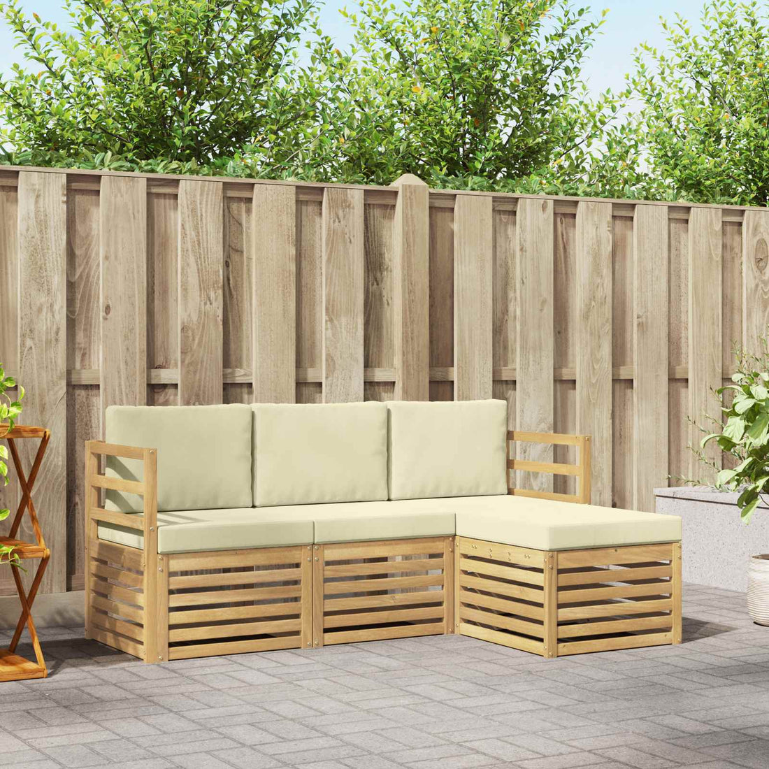 vidaXL Conjunto de sofás de exterior 4 uds. Blanco y Crema Poliéster