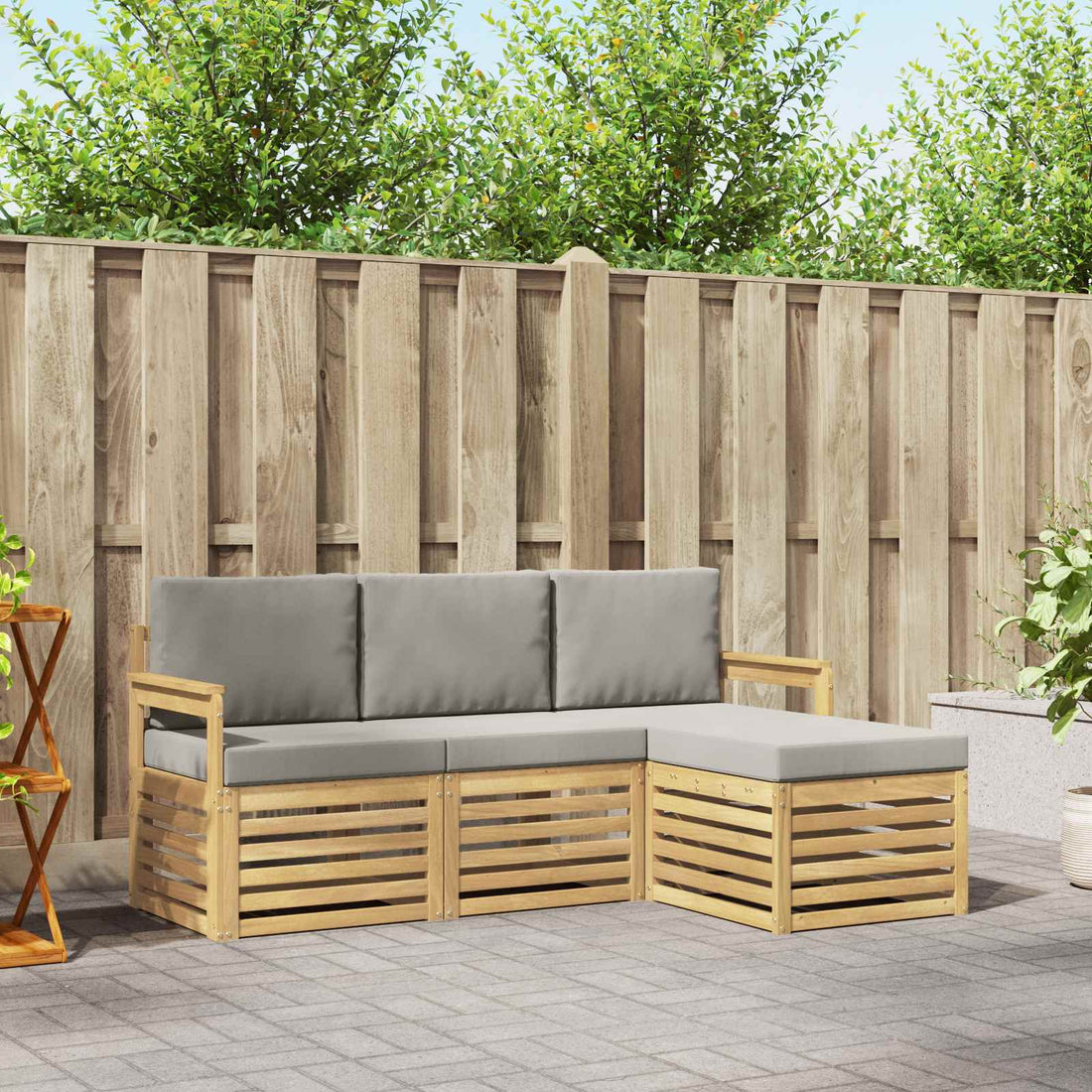 vidaXL Conjunto de sofás de exterior 4 uds. Blanco y Gris Claro