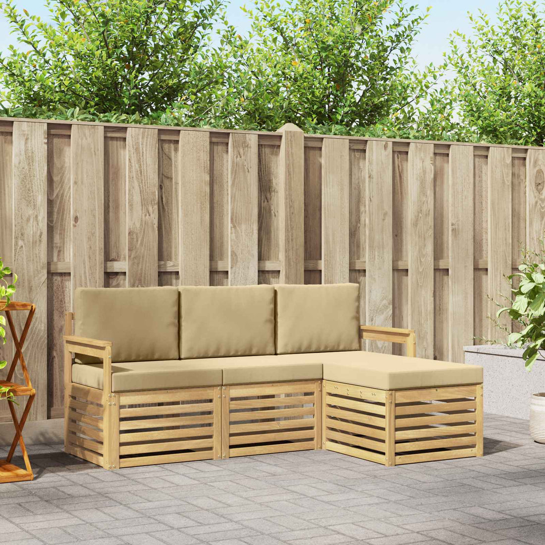 vidaXL Conjunto de sofás de exterior 4 uds. y Beige Poliéster