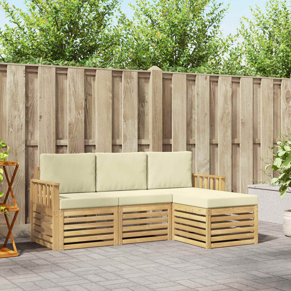 vidaXL Conjunto de sofás de exterior 4 uds. Blanco y Crema Poliéster