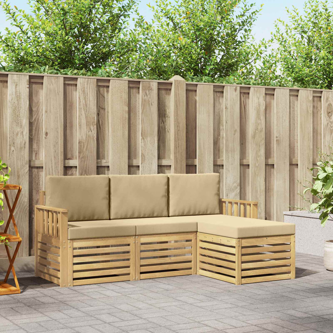 vidaXL Conjunto de sofás de exterior 4 uds. y Beige Poliéster
