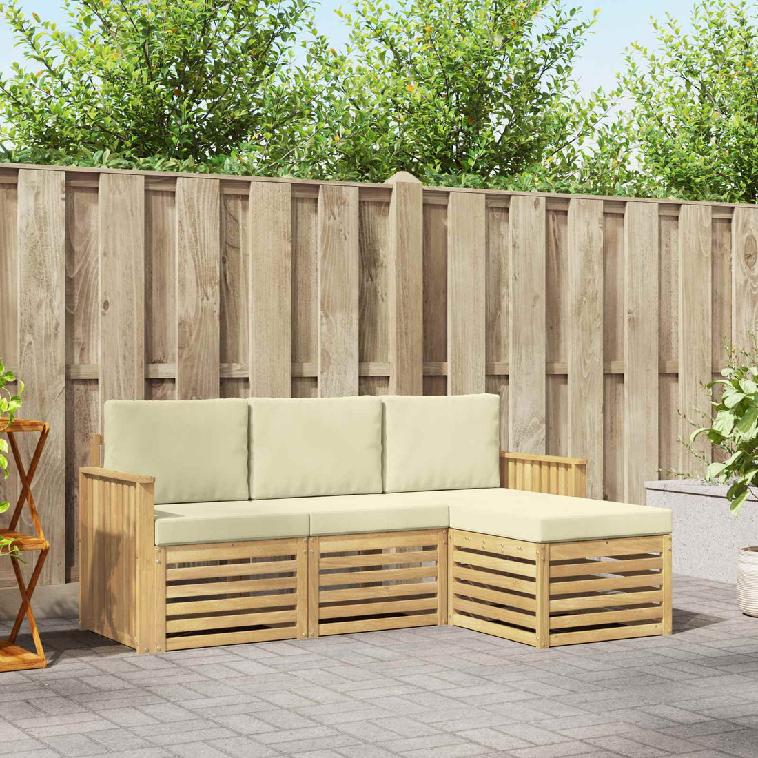 vidaXL Conjunto de sofás de exterior 4 uds. Blanco y Crema Poliéster