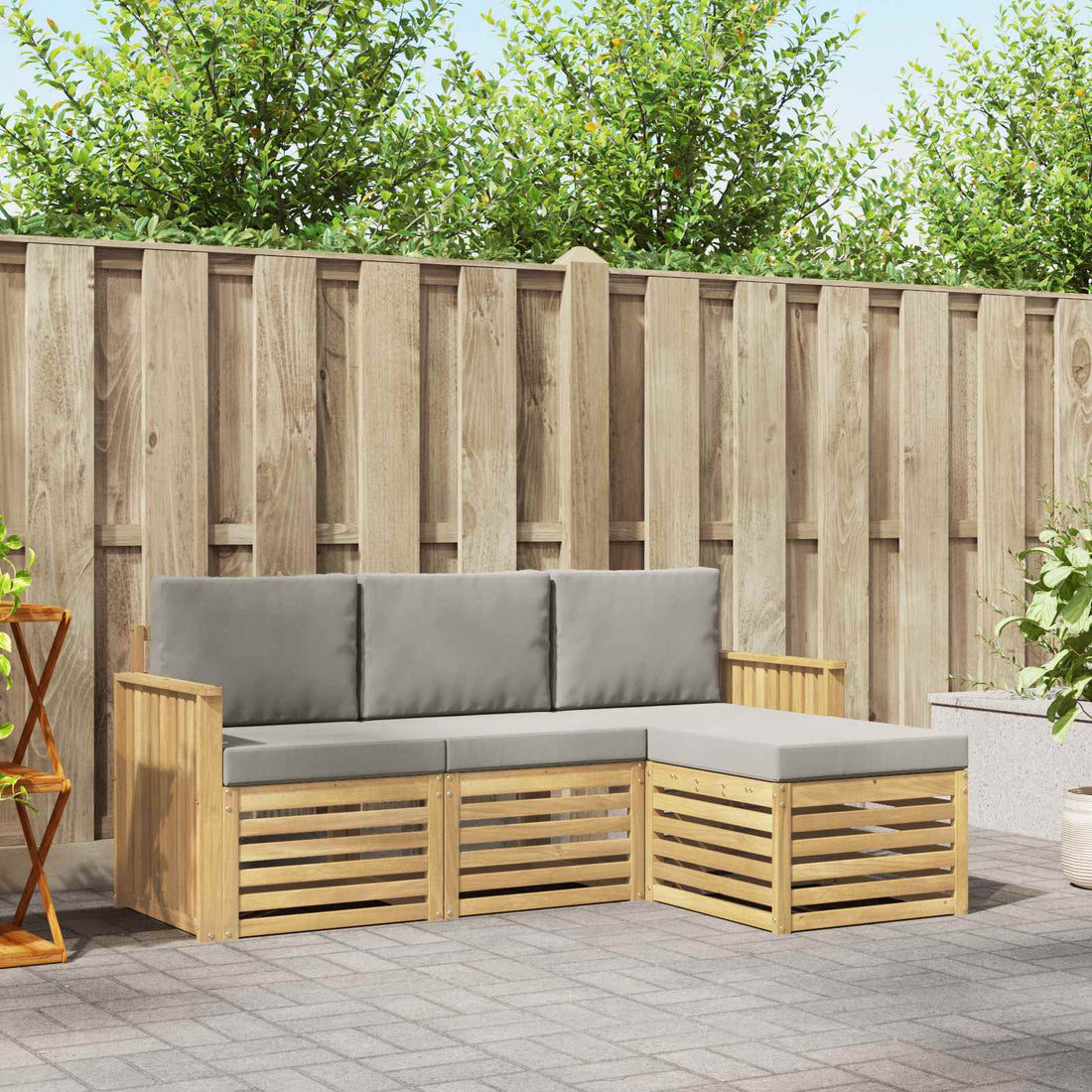 vidaXL Conjunto de sofás de exterior 4 uds. Blanco y Gris Claro