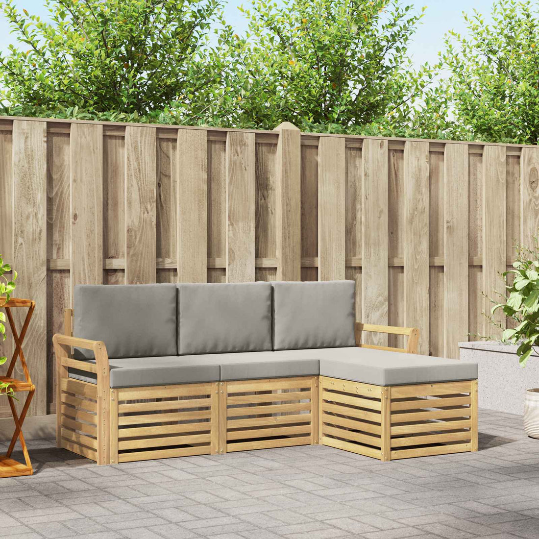 vidaXL Conjunto de sofás de exterior 4 uds. Blanco y Gris Claro