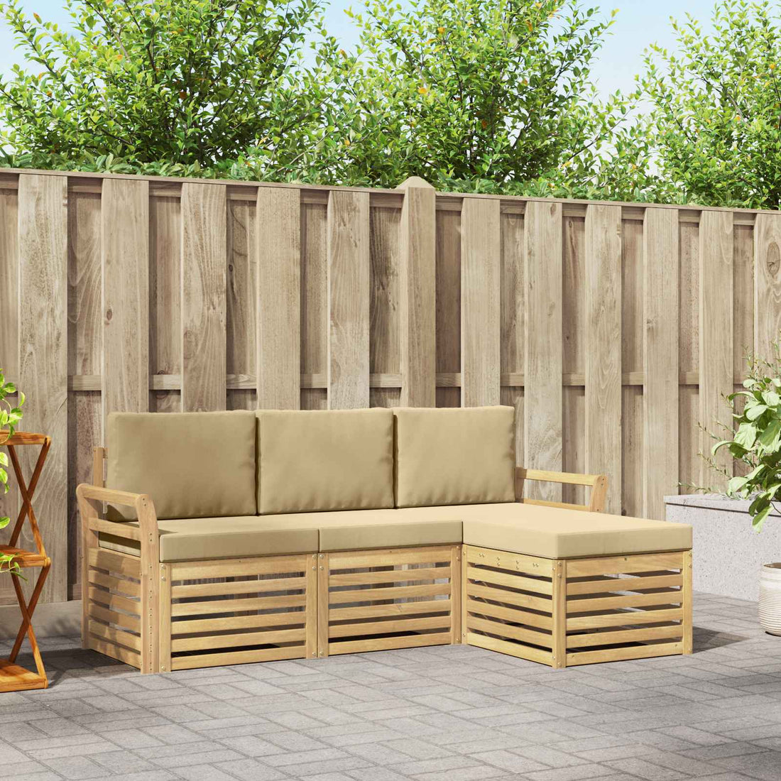 vidaXL Conjunto de sofás de exterior 4 uds. y Beige Poliéster
