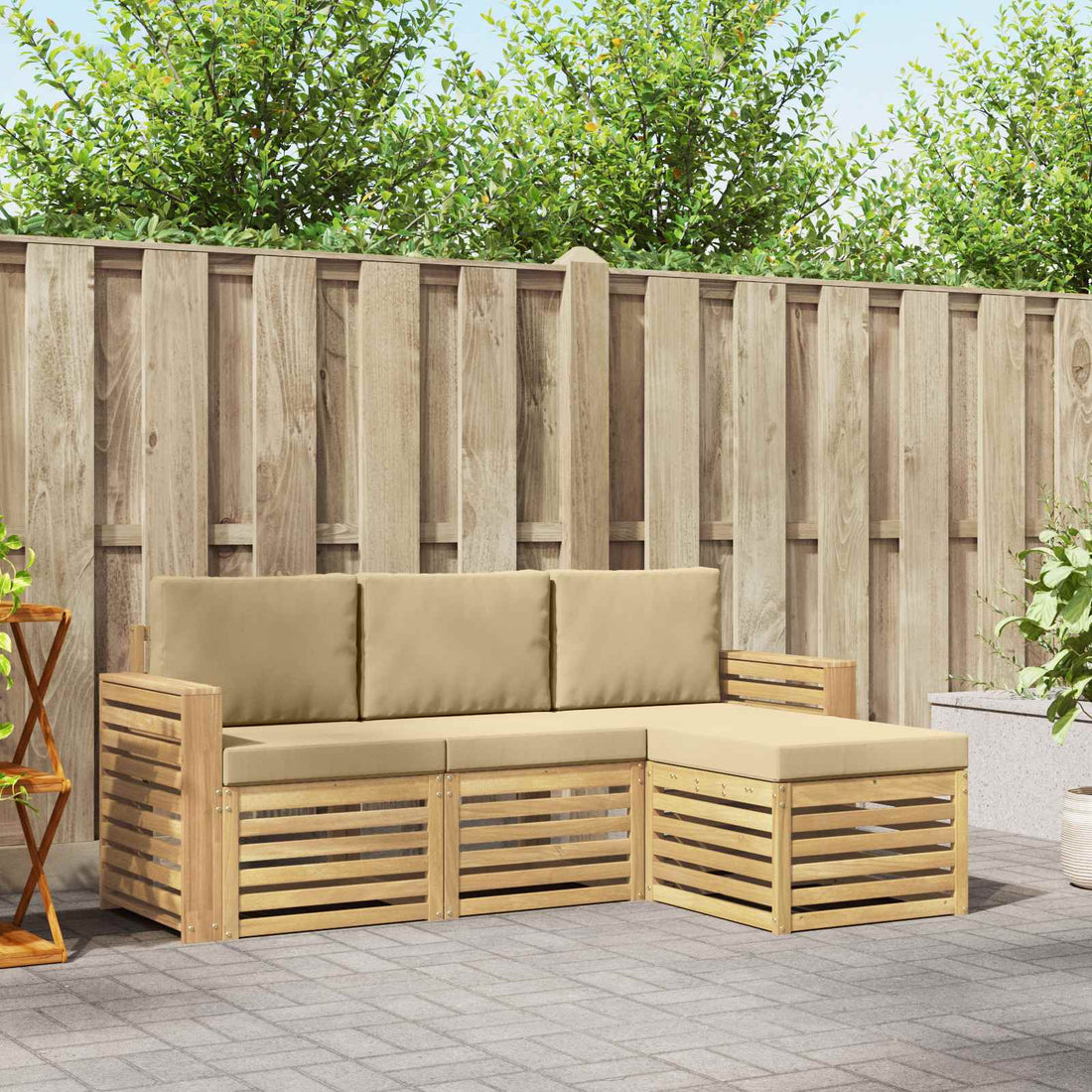vidaXL Conjunto de sofás de exterior 4 uds. y Beige Poliéster