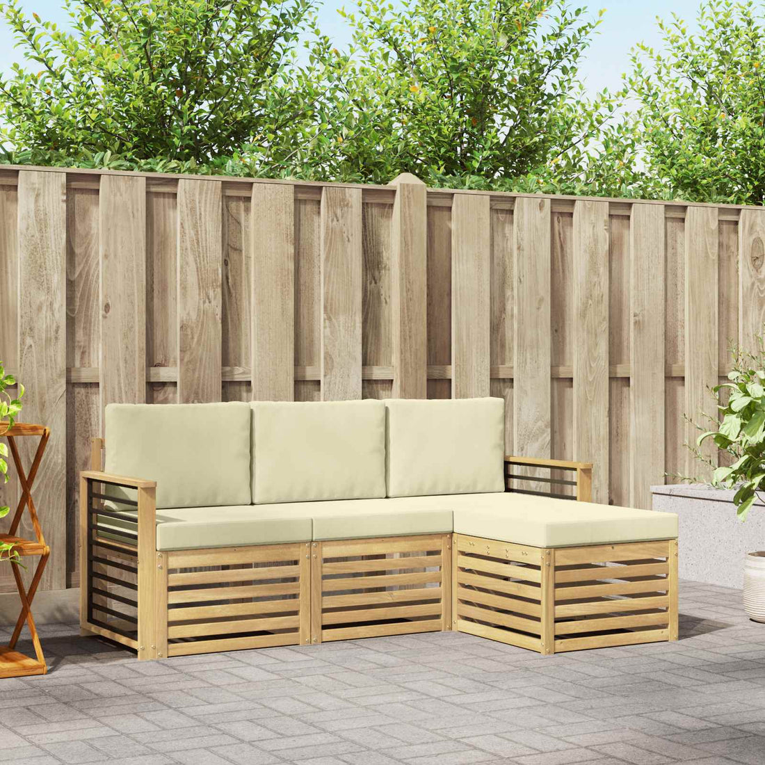 vidaXL Conjunto de sofás de exterior 4 uds. Blanco y Crema Poliéster