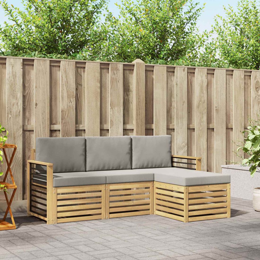 vidaXL Conjunto de sofás de exterior 4 uds. Blanco y Gris Claro