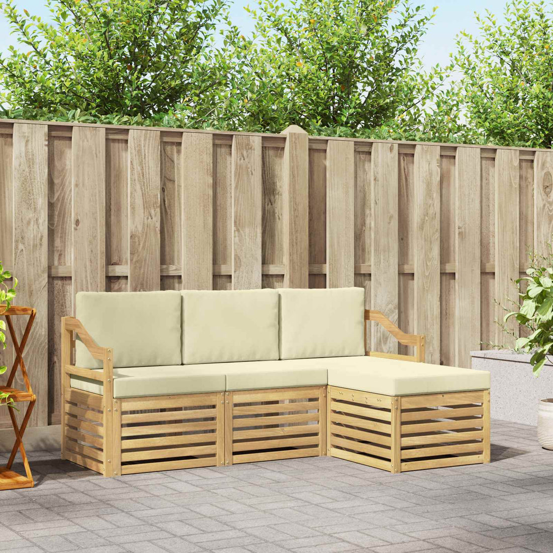 vidaXL Conjunto de sofás de exterior 4 uds. Blanco y Crema Poliéster