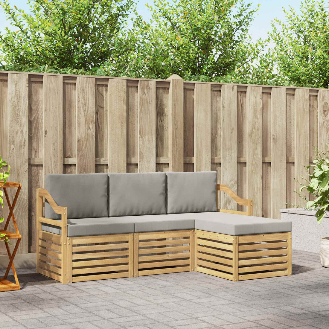 vidaXL Conjunto de sofás de exterior 4 uds. Blanco y Gris Claro