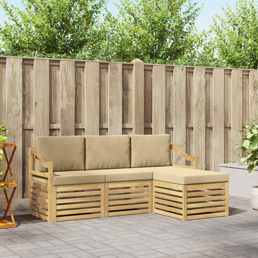 vidaXL Conjunto de sofás de exterior 4 uds. y Beige Poliéster