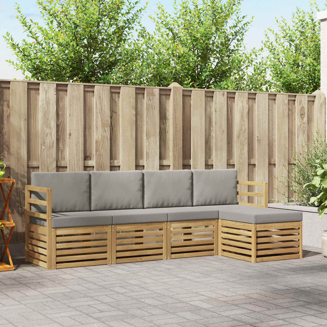 vidaXL Conjunto de sofás de exterior 5 uds. Blanco y Gris Claro