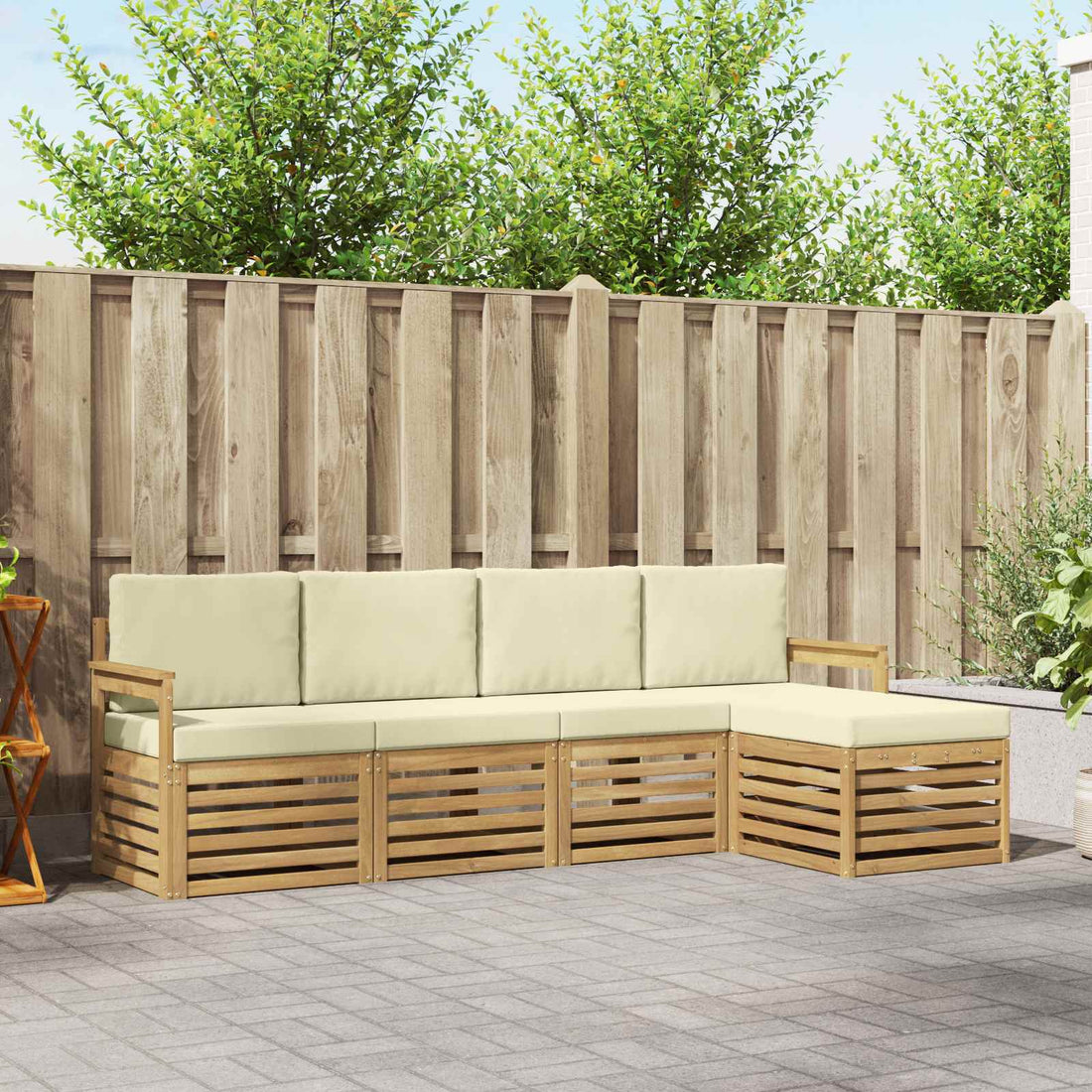 vidaXL Conjunto de sofás de exterior 5 uds. Blanco y Crema Poliéster