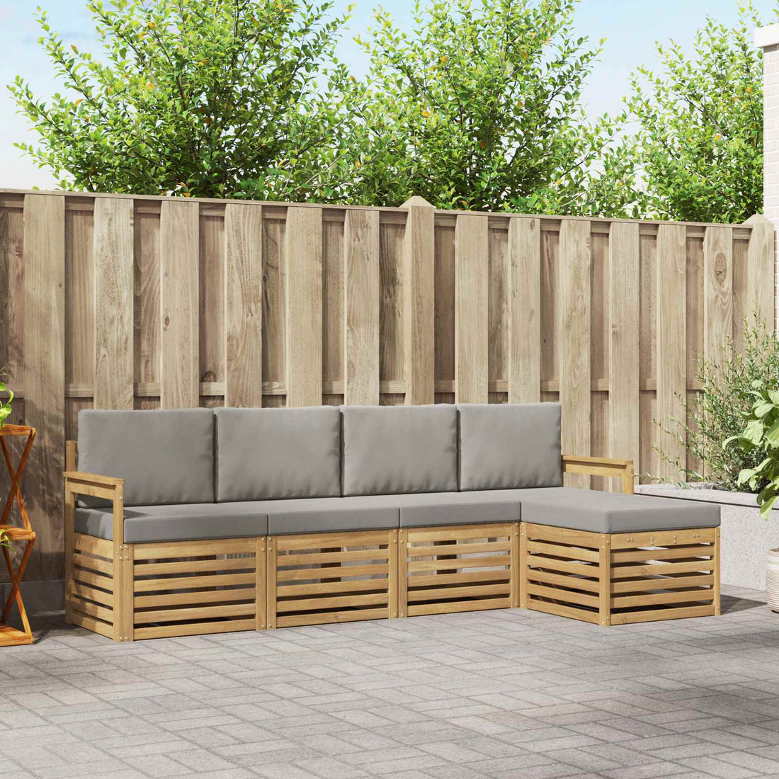 vidaXL Conjunto de sofás de exterior 5 uds. Blanco y Gris Claro