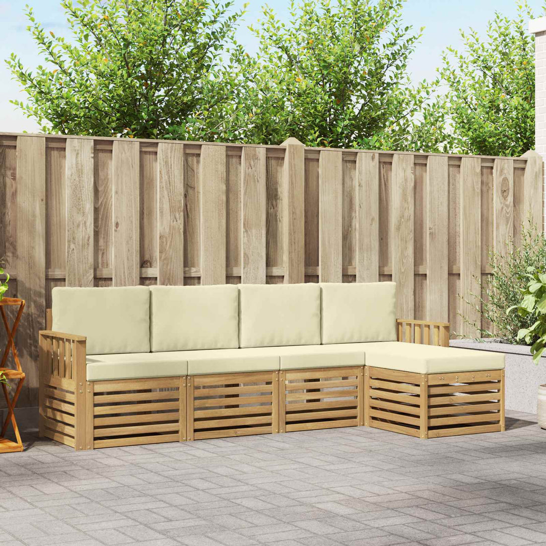 vidaXL Conjunto de sofás de exterior 5 uds. Blanco y Crema Poliéster