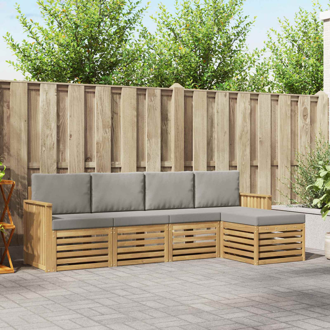 vidaXL Conjunto de sofás de exterior 5 uds. Blanco y Gris Claro
