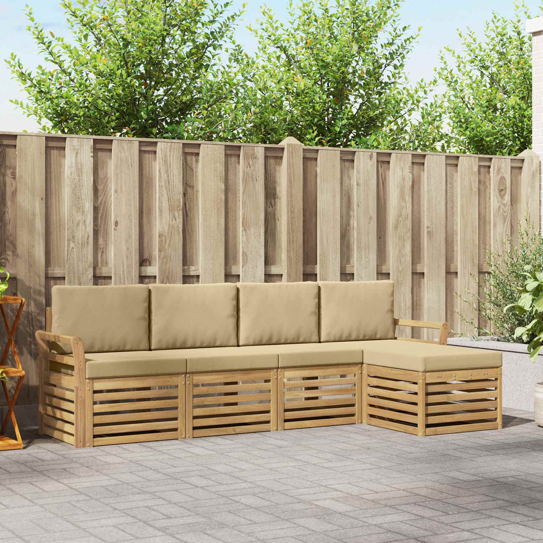 vidaXL Conjunto de sofás de exterior 5 uds. y Beige Poliéster