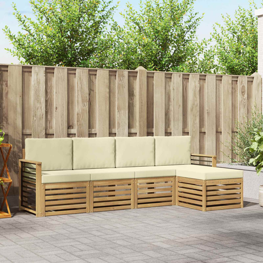 vidaXL Conjunto de sofás de exterior 5 uds. Blanco y Crema Poliéster