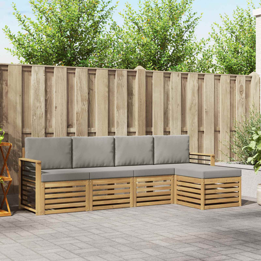 vidaXL Conjunto de sofás de exterior 5 uds. Blanco y Gris Claro