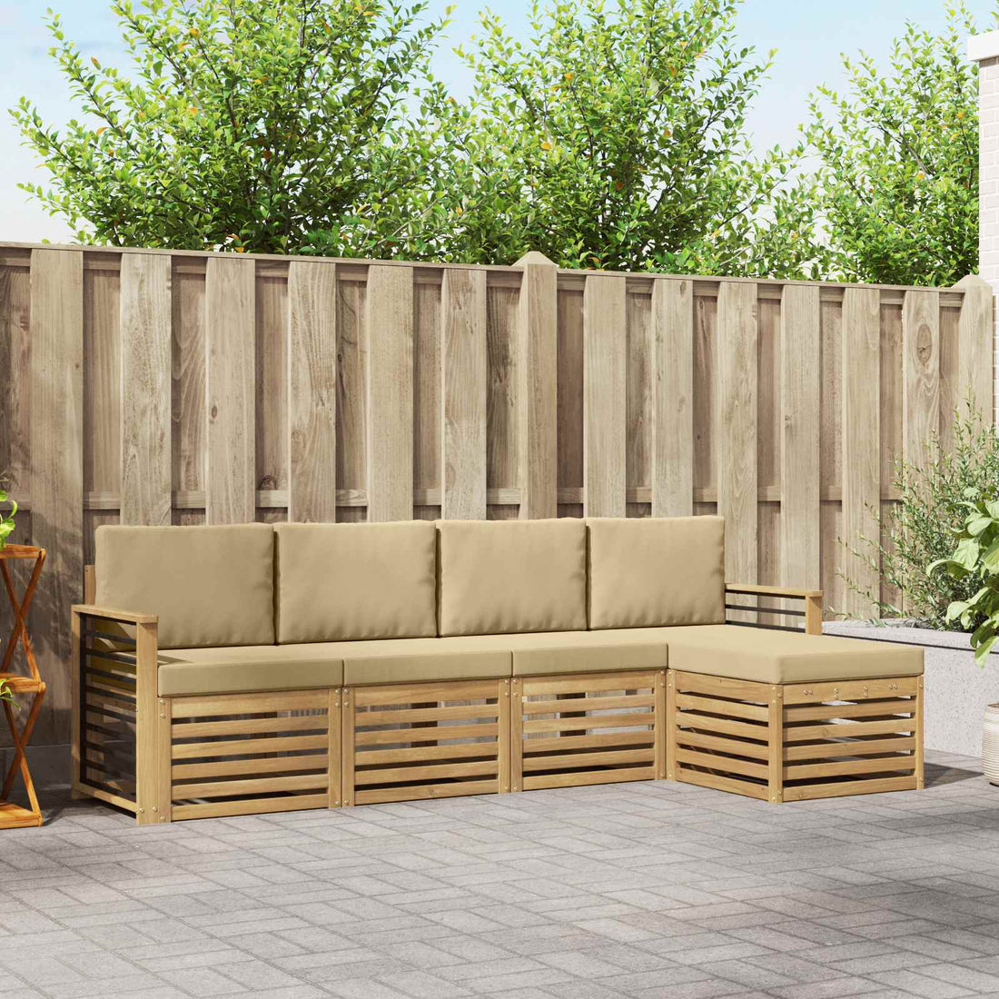 vidaXL Conjunto de sofás de exterior 5 uds. y Beige Poliéster