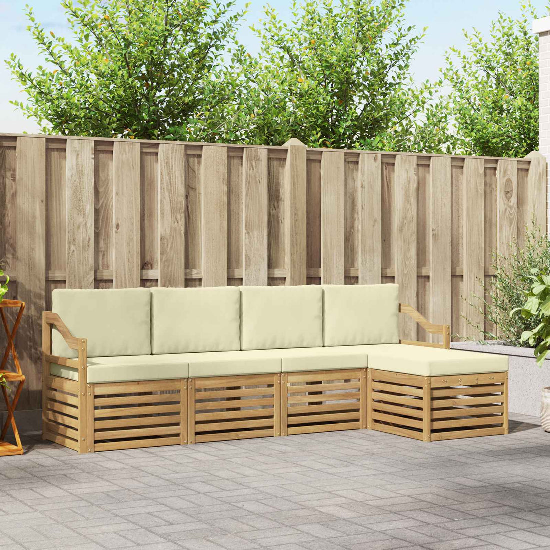 vidaXL Conjunto de sofás de exterior 5 uds. Blanco y Crema Poliéster