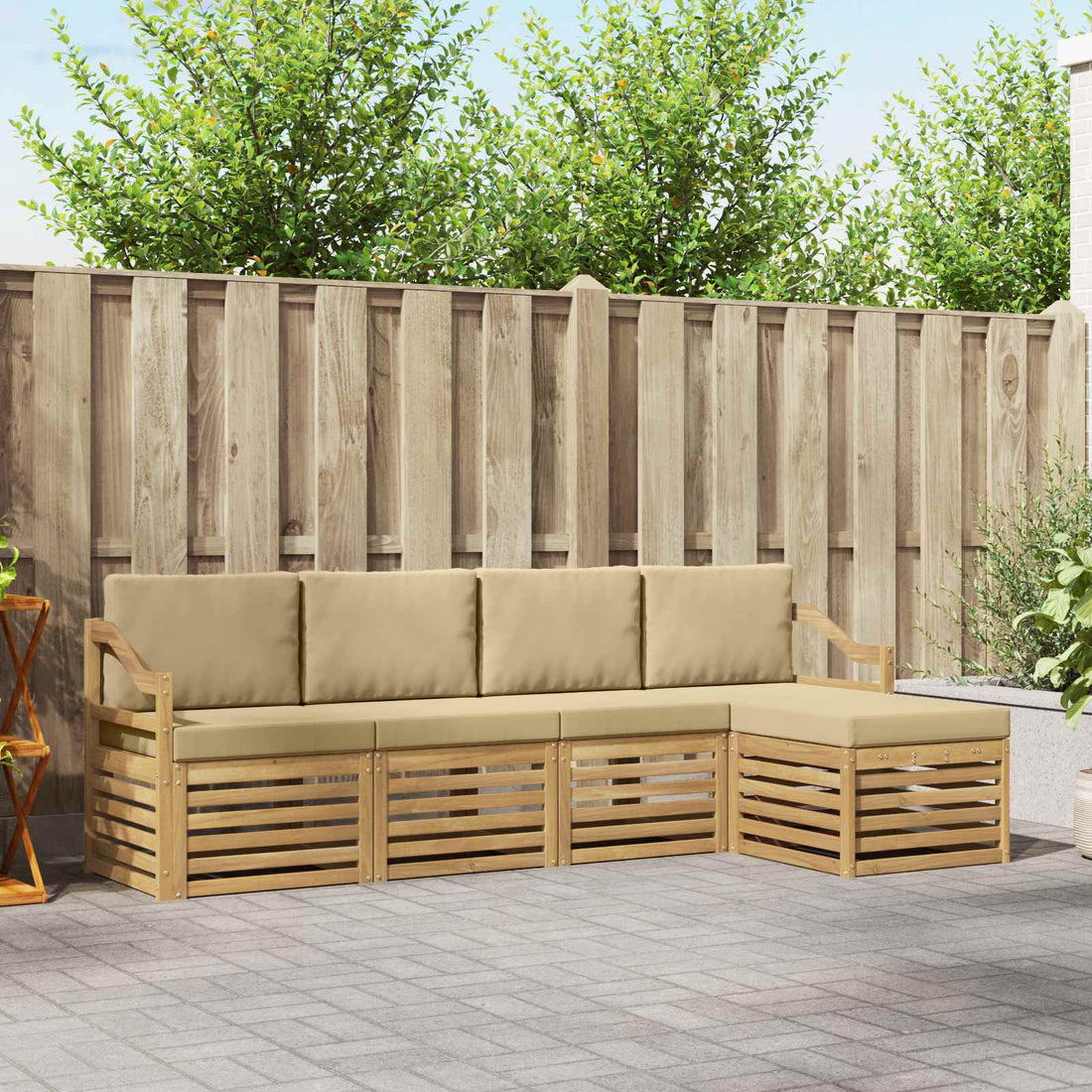 vidaXL Conjunto de sofás de exterior 5 uds. y Beige Poliéster