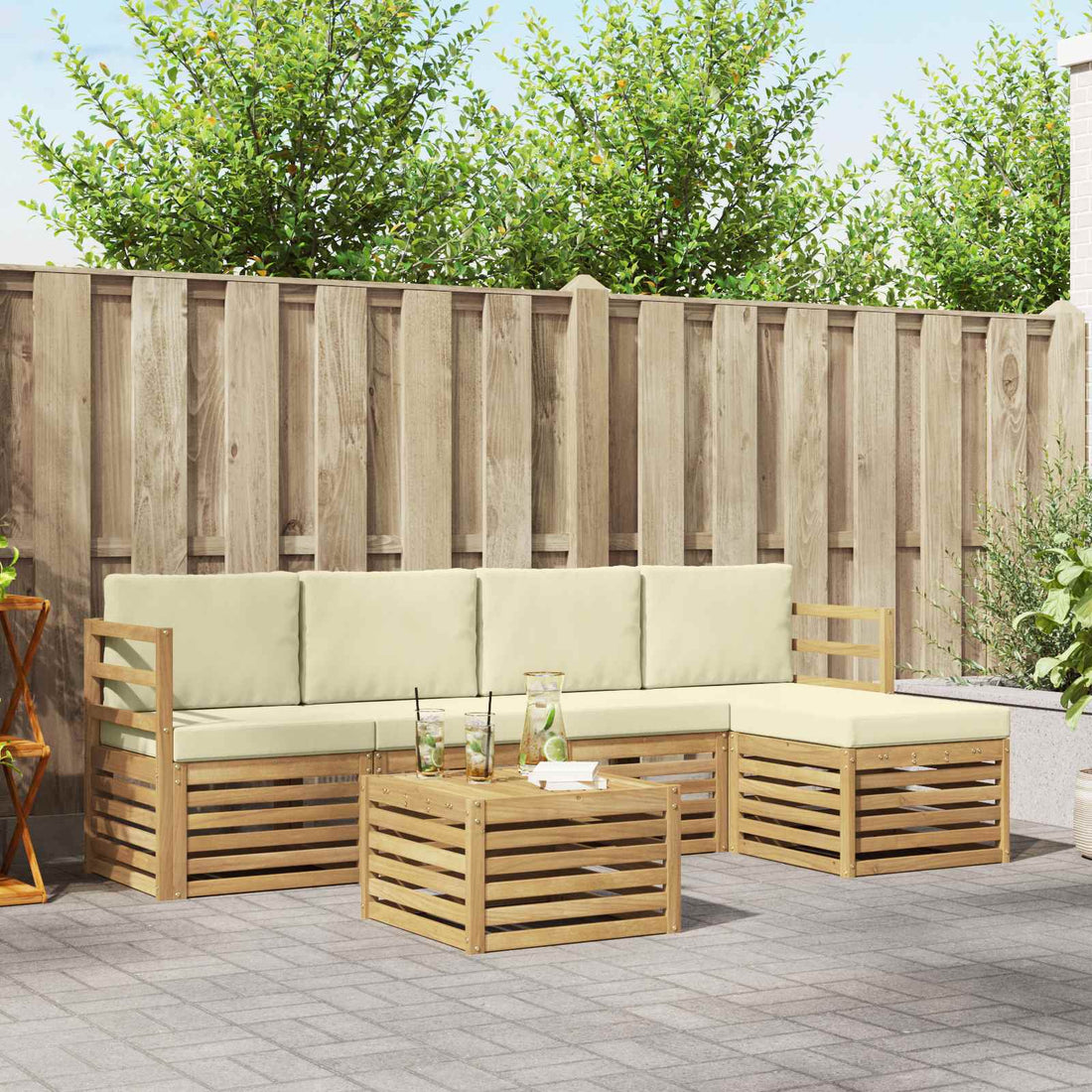 vidaXL Conjunto de sofás de exterior 6 uds. Blanco y Crema Poliéster