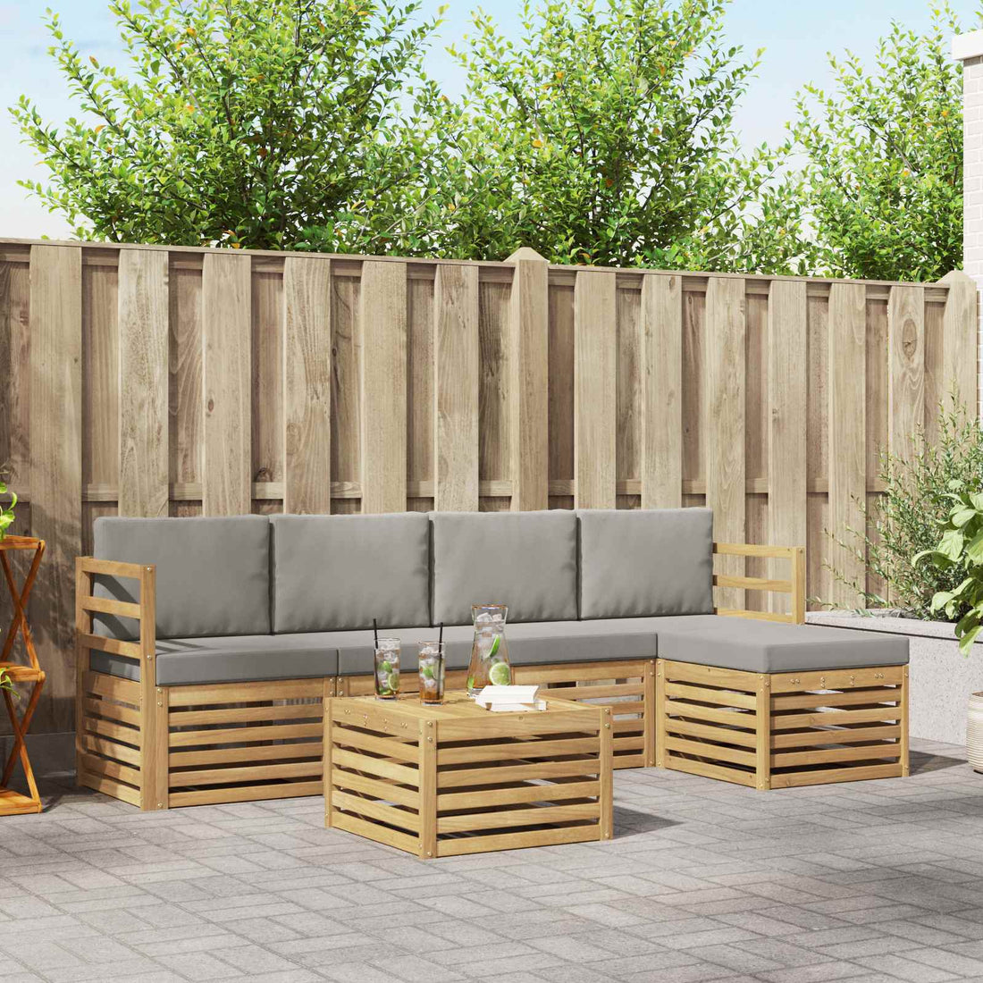 vidaXL Conjunto de sofás de exterior 6 uds. Blanco y Gris Claro