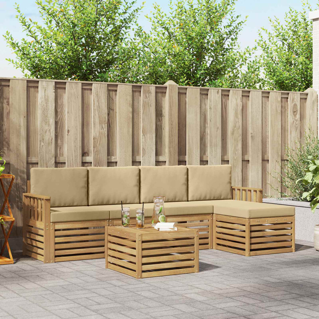 vidaXL Conjunto de sofás de exterior 6 uds. y Beige Poliéster